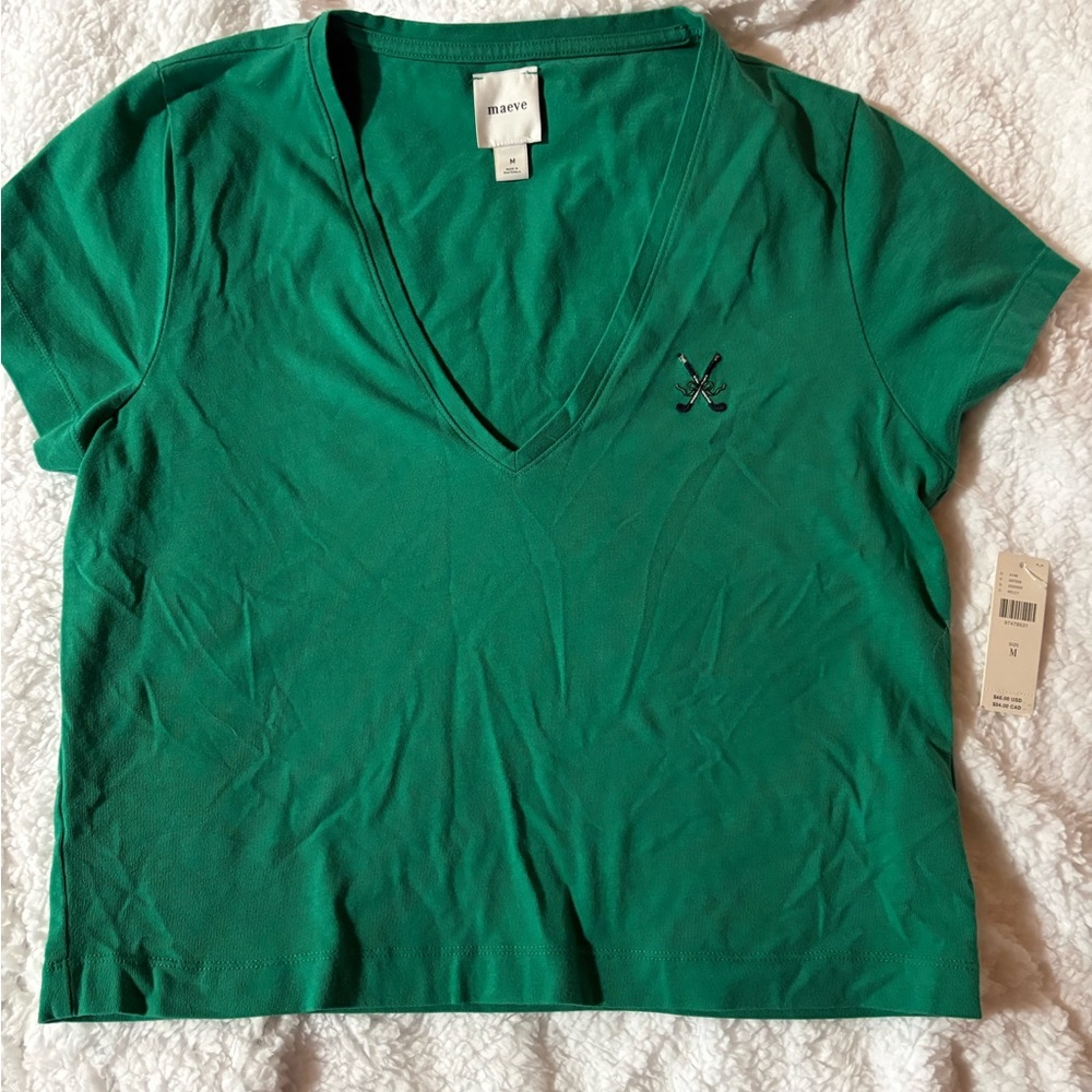 Anthropologie Green V-Neck Short Sleeve Tee